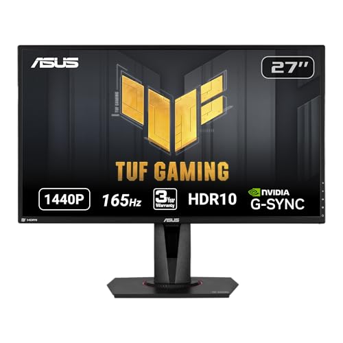 ASUS TUF Gaming 27 inch VG27AQ Monitor | 2K HDR | 2560 x 1440 | 165Hz (Supports 144Hz) | DisplayPort, HDMI | Black - 27" QHD 165Hz G-SYNC