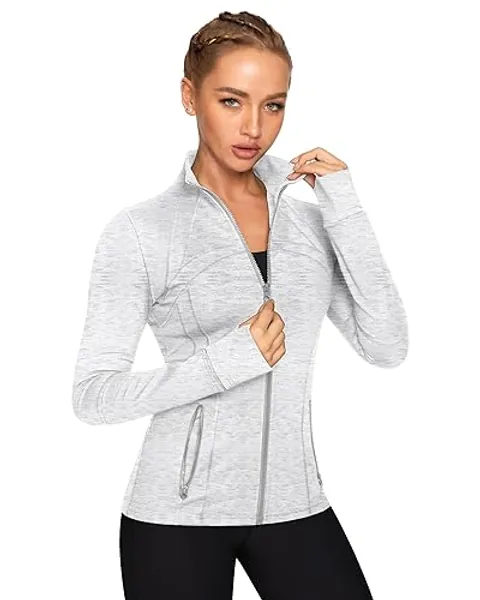 QUEENIEKE Workout Jackets for Women Full Zip Slim Fit Athletic Running Jacket with Thumb Holes