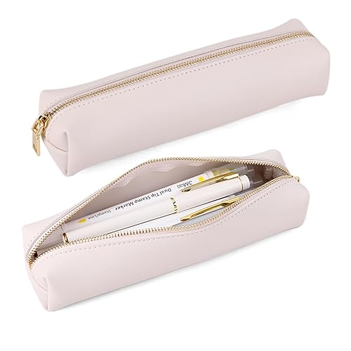 iSuperb Federmäppchen Leder Mäppchen Unisex Teenager Stiftetasche Stiftemappe Federtasche Pencil Case Schulmäppchen für Schule Büro Mädchen Damen Student Geschenk (Beige) - Beige