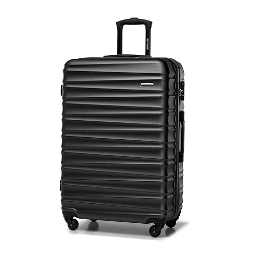WITTCHEN Reisekoffer Groß Rollkoffer Trolley Großer Koffer Check-In Gepäck Hartschale aus ABS mit 4 Spinner-Rollen Zahlenschloss Teleskopgriff Groove Line Größe L schwarz - Schwarz - Großer koffer