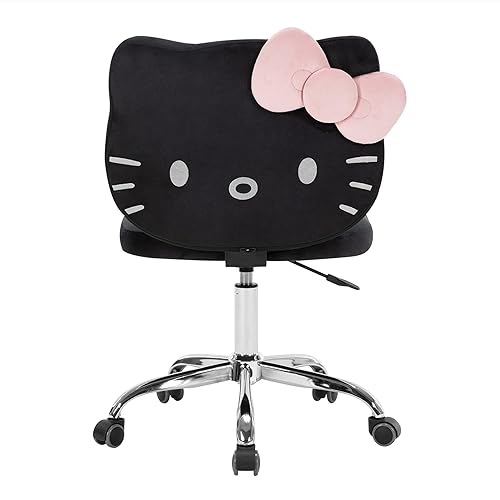 Impressions Vanity Hello Kitty Kawaii Swivel Vanity Chair for Makeup Room, Adjustable Height Cute Desk Chair with Wheels Rolling, Comfy Polyurethane Foam Back Armless Chair for Dorm (Black) - Black