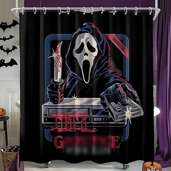 Cdath Halloween Shower Curtain, Funny Modern Luxury Bathroom Decor, Horror Mask Face Bath Curtain Waterproof Polyester Fabric Bathroom Curtains with 12 Hooks, 72 x 72 Inches