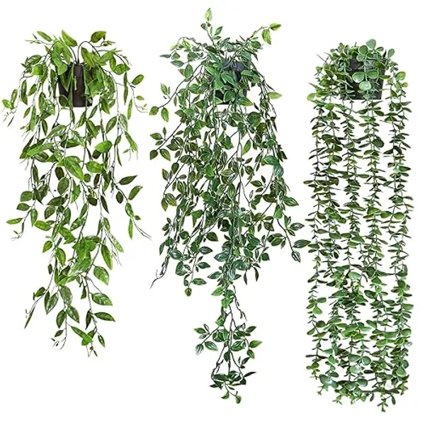 ZIFTY 3pcs Fake Hanging Plants Artifical Fake Potted Greenery Faux Eucalyptus Vine Mandala Vine for Wall Home Room Office Indoor Outdoor Decor
