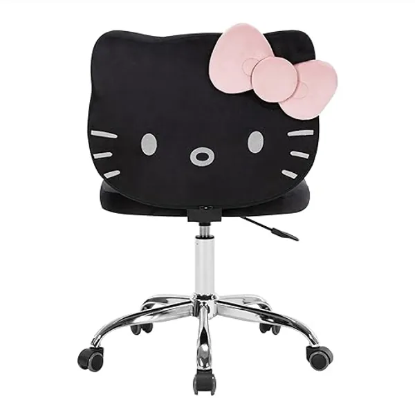 Impressions Vanity Hello Kitty Kawaii Swivel Vanity Chair for Makeup Room, Adjustable Height Cute Desk Chair with Wheels Rolling, Comfy Polyurethane Foam Back Armless Chair for Dorm (Black)