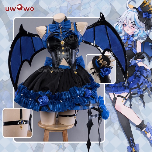【In Stock】Uwowo Genshin Impact Fanart Furina Focalors Black Devil Lolita Dress Cosplay Costume - M