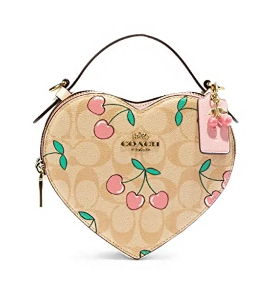 COACH Women's Heart Crossbody In Signature Canvas With Heart Cherry Print, Light Khaki Multi