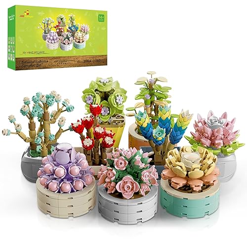 JMBricklayer Flowers Succulents Building Sets for Adults 20104, Botanical Collection Tiny Plants Building Blocks, Flower Bonsai Model for Room Home Office Decor, Flowers Gifts Ideas for Girls Women - Multicolored Succulents 20104
