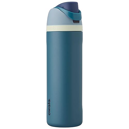 Owala FreeSip Insulated Stainless Steel Water Bottle with Straw for Sports and Travel, BPA-Free, 24-oz, Blue/Teal (Denim) - Denim - 24 oz