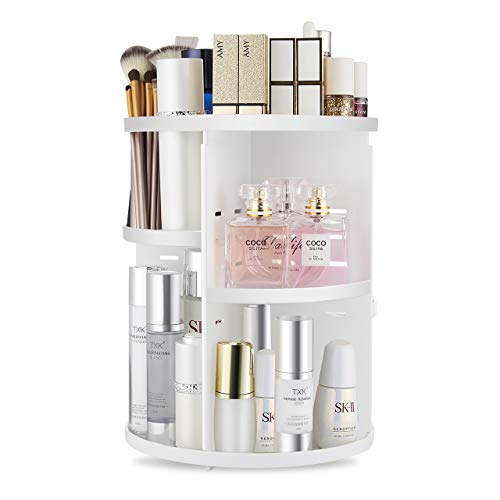 seinlife 360 Rotating Makeup Organizer,DIY Adjustable Spinning Holder,Foldable Cosmetic Storage Display box,Large Capacity Make up Caddy Shelf,Fits Countertop Vanity and Bathroom (WHITE) - WHITE