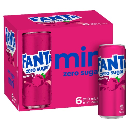 Fanta Raspberry Zero Sugar Soft Drink Mini Can Multipack 6 x 250 ml