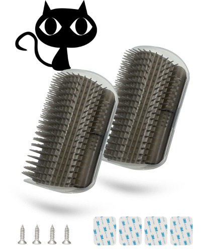 Cat Brush Wall Corner Self Grooming Brush for Cats Deshedding Hair Brush Set 2-Pack Grey
