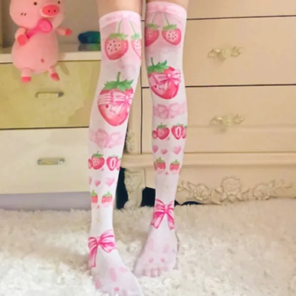 Sweet Strawberry Thigh High Stockings Japanese Kawaii Lolita Over Knee Socks  | eBay