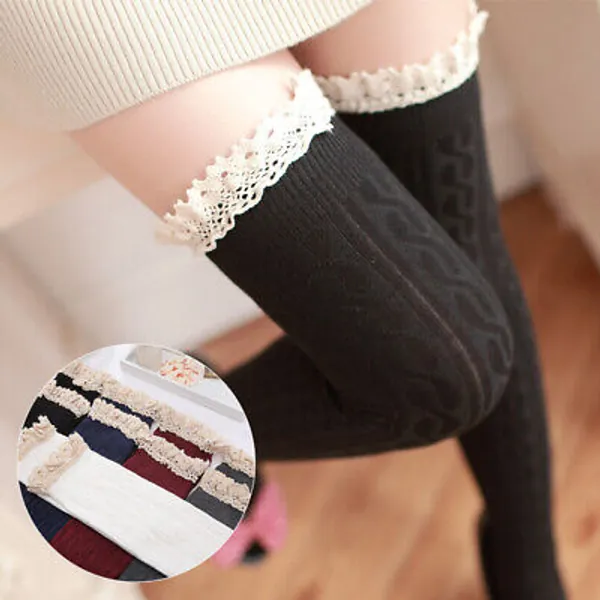 Womens Girls Over The Knee Lolita Socks High Thigh Socks  Long Cotton Stockings  | eBay