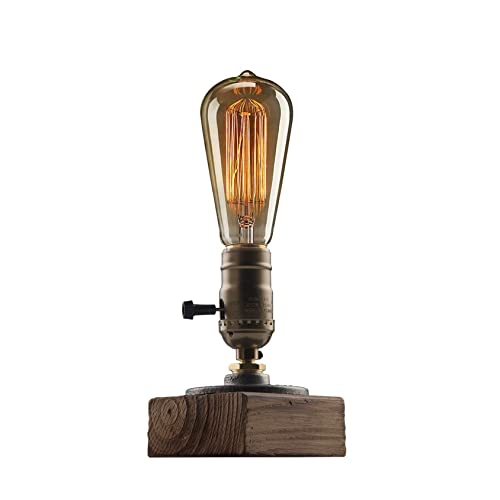 XIHOME Lampe de Bureau Steampunk Industrielle, Lampe de Table à Tuyauterie Steam Punk Vintage, Petites Lampes Rétro Edison Antique E27 avec Base en Bois d'accent Style Loft Minimaliste (Pas d'ampoule) - Marron