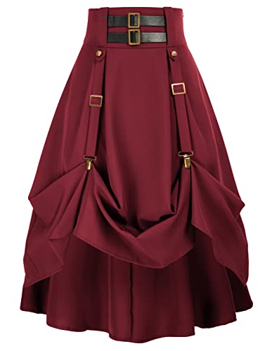 SCARLET DARKNESS – Jupe style Renaissance pour femme à taille haute élastique, longueur ajustable, coupe trapèze, style vintage - S - Rouge Bordeaux