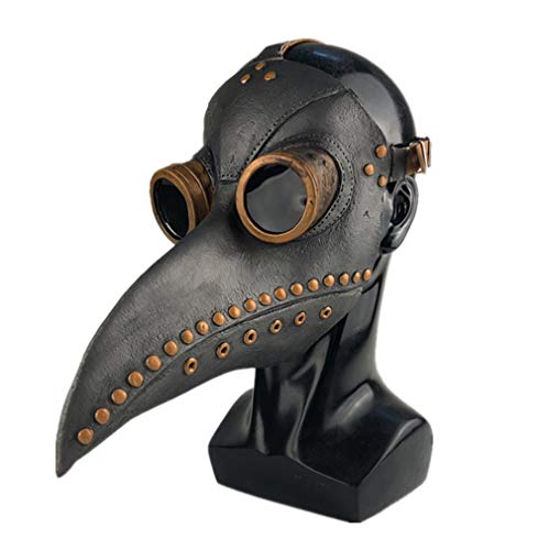 Ulalaza Médecin de la peste masque en cuir PU nez long oiseau bec Steampunk Halloween Cosplay accessoires de fête Costume - Style5-black+copper Nail
