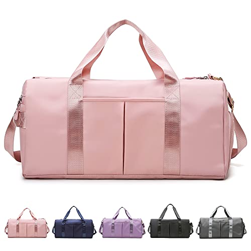 ACNCN Sports Gym Bag with Wet Pocket and Shoes Compartment, Waterproof Dry Wet Separated Gym Bags, Travel Holdall Duffel Bag for Men and Women(Pink) 45 * 21 * 23cm - Black