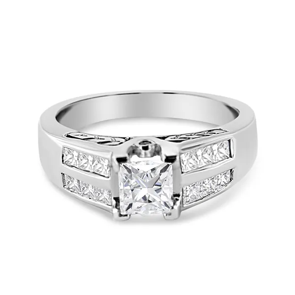 14K White Gold 1 1/4 Cttw Princess Cut Diamond Channel Set Engagement Ring (H-I Color, SI1-SI2 Clarity)