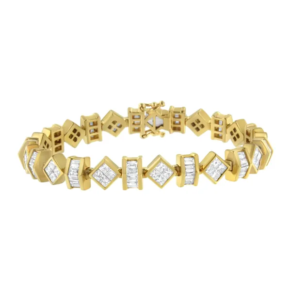 14K Yellow Gold Princess and Baguette Diamond Modern Link Bracelet(7.50 cttw,G-H Color,VS1-VS2 Clarity)
