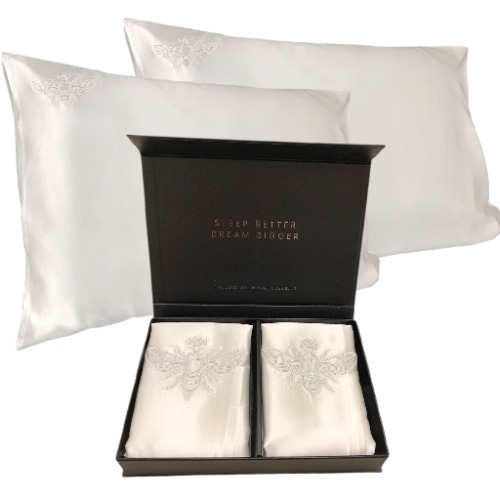 Queen Bee Silk - Silk Pillowcase for Hair and Skin - Twin Pack - 22 Momme 6A Mulberry Silk Charmeuse Weave Envelope Closure (2 Pack King, White) - Twin Pack King White