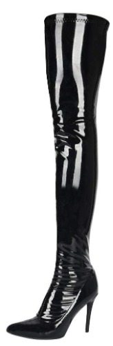 Women's Patent Leather PU Thigh High Boots Pointy Toe Side Zippe Fashion Comfy Sexy Stiletto High Heel Over The Knee Boots - 11 Black