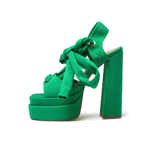 vivianly Lace Up Platform Ankle Strap Heeled Sandals Satin Square Toe Chunky Block High Heels for Women - 11 Green-satin