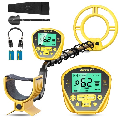 Metal Detector for Adults - Professional Metal Detector Gold and Silver with LCD Display, High Accuracy Pinpoint 5 Modes, 10" Coil Lightweight Metal Detector Stem Adjustable to 60.2" - Yellow