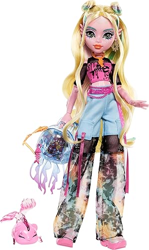 Monster High Lagoona Blue Doll in Mesh Tee and Cargo Pants, Includes Pet Fish Neptuna and Accessories Like a Backpack, Snack and Notebook - Multicolor
