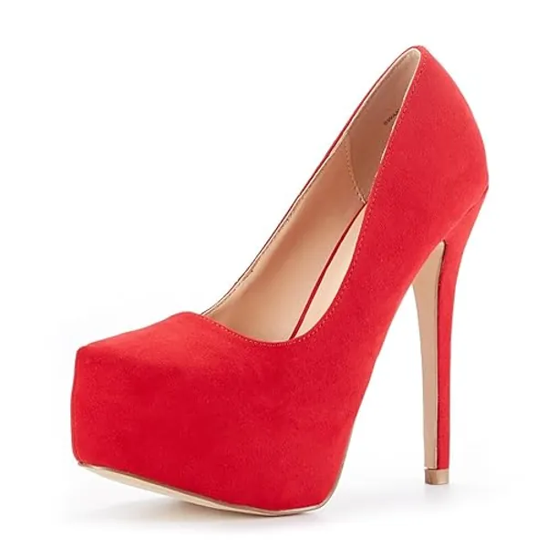 DREAM PAIRS Women's Swan-30 High Heel Platform Dress Pump Shoes - 8.5 - Red Suede
