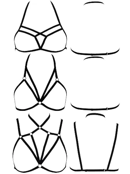 Boao 3 Pieces Women Bra Cupless Elastic Hollow Harness Lingerie for Women Supplies Lingerie - as the pictures shown - Black