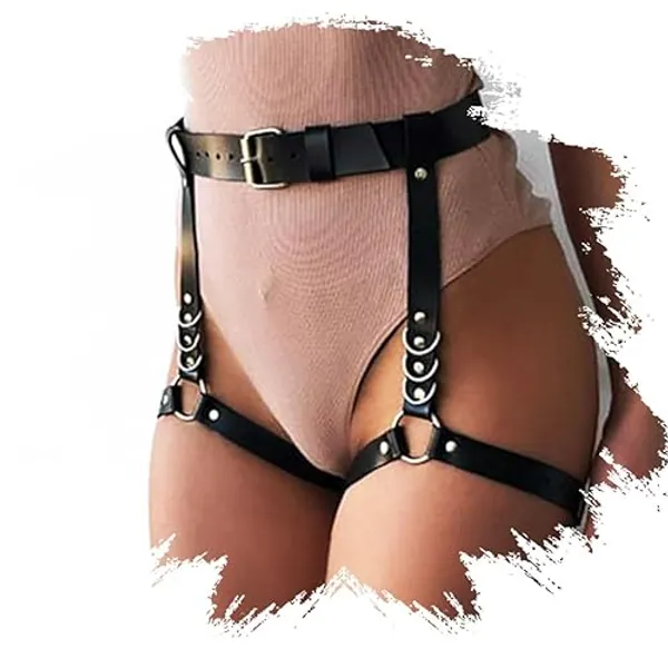 Bmirth Punk Black Body Chain Sexy Leather Leg Chains Belt Harness Waist Chain Rave Nightcup Party Body Accessories (style 3) - style 3