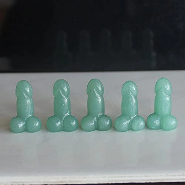 5pcs Mini Carved Gemstone Crystal Man genital Penis Testicle Figurine Lovely Pocket Stone 1'' (Green Aventurine)