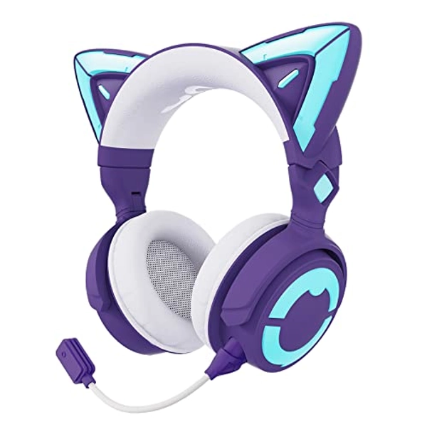 YOWU Cat Ear Headphones Limited Edition. Customized Package with TAPOO Toy. Wireless & Wired Gaming Headset with Attachable HD Microphone, Customizable Lighting via APP