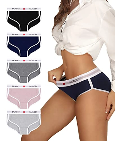 BAJAOEY Women's Cotton Underwear Moisture Wicking Breathable Cheeky Panties for Women Soft Comfy Ladies Bikini 5 Pack S-XL