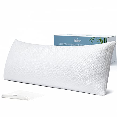 Rainmr Shredded Memory Foam Full Body Pillow – Side Sleeper – Huggable Long Pillow for Body Relief – with Ultra Soft Cooling Cover, 20 x 54 inches - White - Body Pillow