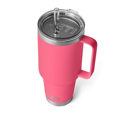 YETI Rambler Tumbler with Handle and Straw Lid, Vacuum Insulated Travel Mug, Stainless Steel - 42oz - Tropical Pink