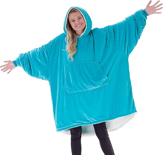 THE COMFY Original | Oversized Microfiber & Sherpa Wearable Blanket, Seen On Shark Tank, One Size Fits All - Aqua