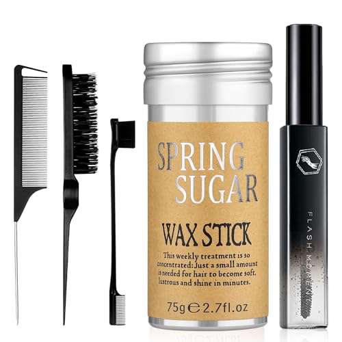 SPRINGSUGAR 5 Pcs Hair Wax Stick for Flyaways Edge Control Slick - Styling Tools Includes , Finishing , Comb, Gel for Fly Away for Women - hair wax stick