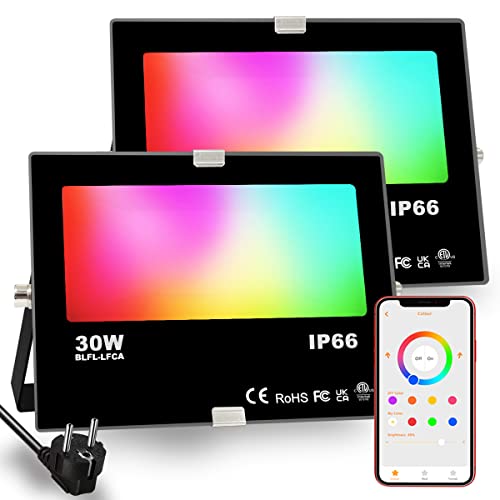 iLC RGB LED Strahler 30W, RGBW-Farbwechsel Flutlicht entspricht 300 W, 16 million Farben Gruppierung Timer, 2700K Warmweiß, Wasserschutzart IP66 Außen Innen (2er-Pack) - 2 Stück