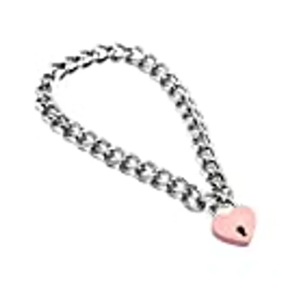 Succuba Heart Padlock Necklace Metal chain Collar Choker Necklace with Lock and Key for Women and Men 16 In
