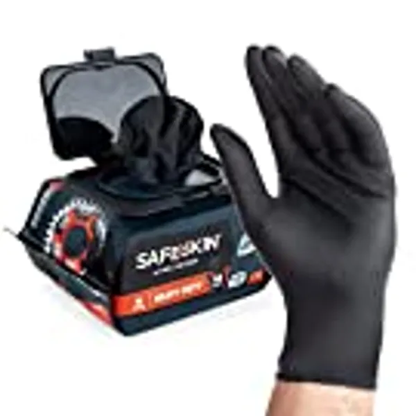 SAFESKIN* Nitrile Disposable Gloves in POP-N-GO* Pack, Heavy Duty, Powder-Free, For Household Plumbing, Gardening, Painting