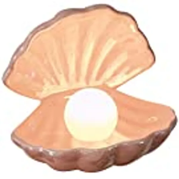 IMIKEYA Shell Pearl Light LED Ceramics Desktop Lamp Portable Pearl in Shell Nightlight for Bedroom Home Decor, Pink