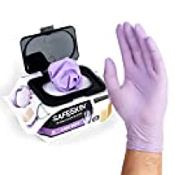 SAFESKIN Disposable Nitrile Gloves in POP-N-GO* Pack of 50 or 200 Powder Free - Hair, Cleaning, Medical Use, Food Handling