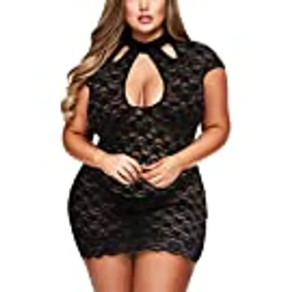 Plus Size Lingerie for Women Bust Keyhole Lace Babydoll Chemise Mesh Sleepwear