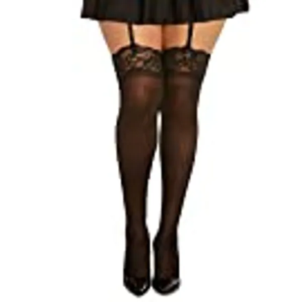 Dreamgirl Women’s Sheer Thigh High Pantyhose Hosiery Nylons Stockings with Comfort Lace Top Anti-Slip Silicone Elastic Band