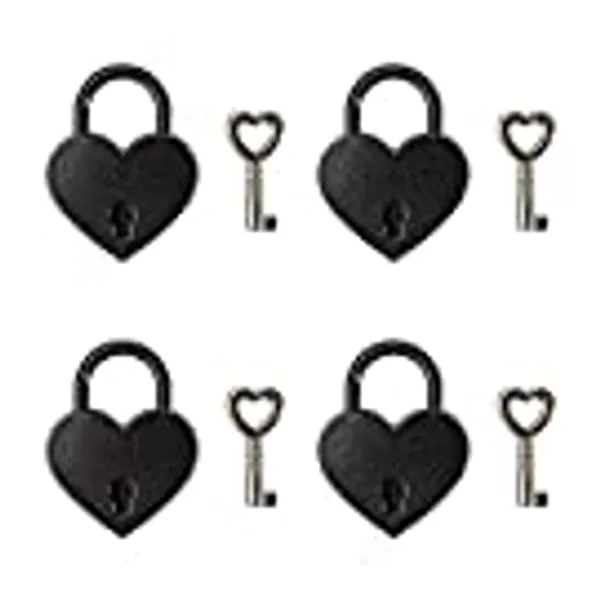 4 Pcs Small Metal Heart Shaped Padlock Mini Lock with Key for Jewelry Storage Box Diary Book,Black
