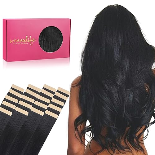 WENNALIFE Tape in Hair Extensions Human Hair, 20 Inch #60A Platinum Blonde