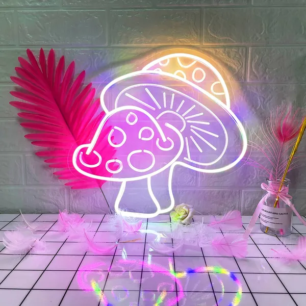 KUNBIGO LED Light Up Mushroom Neon Sign Wall Decor,Dimmable 3D Art Creative Lights New Modeling Lamp, USB Powered Neon Signs Light up for Home,Kids Room,Bar,Festive Party,Christmas,Wedding