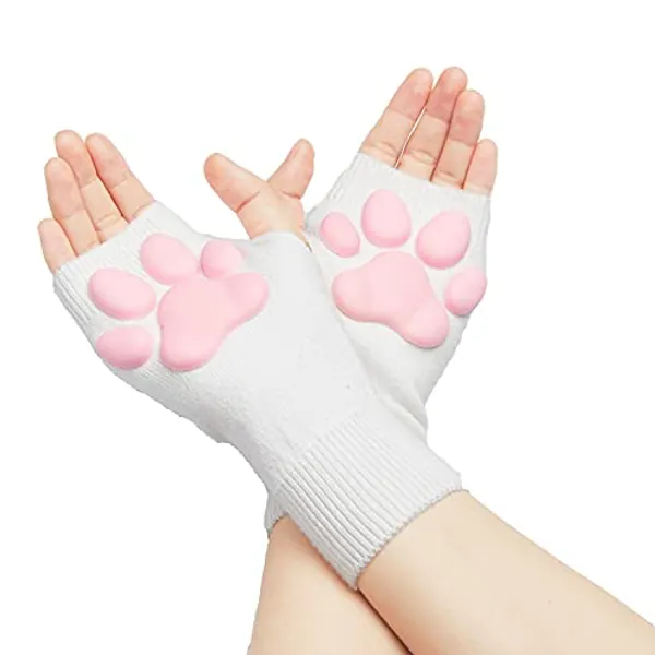 Cat Paw Thigh High Socks Golves, Girls Women Cosplay Soft 3D Toe Beans Mittens Kitten Paw Pad Stockings