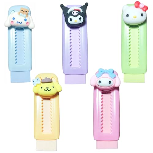 5pcs Cute Rubber Erasers for Kids, Kawaii Erasers, Retractable Pencil Erasers, Fun Anime Erasers for School Supplies, Party Bag Filler Suitable for Children Over 3Years